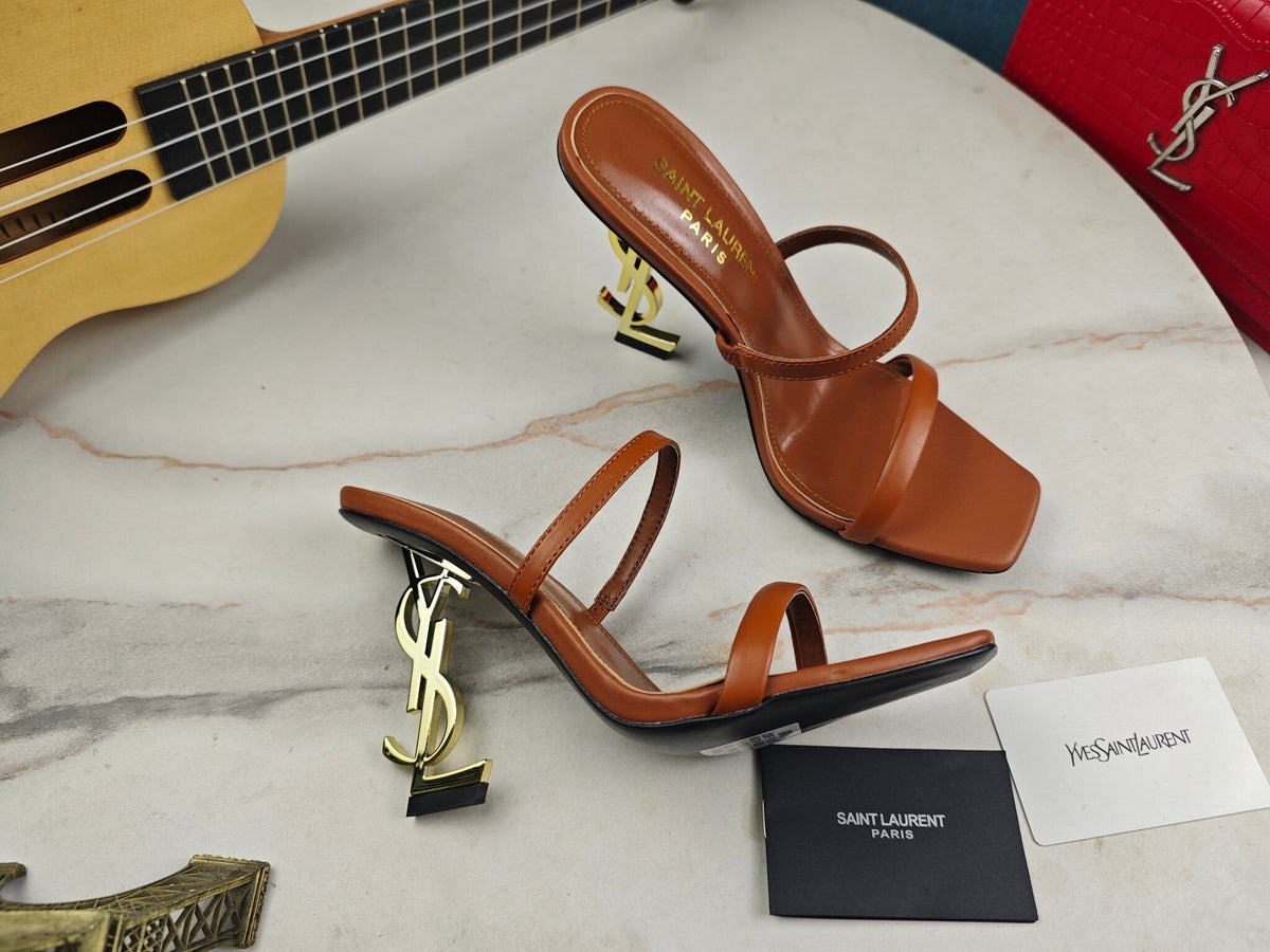 BROWN STRAPPY HIGH HEEL SANDALS