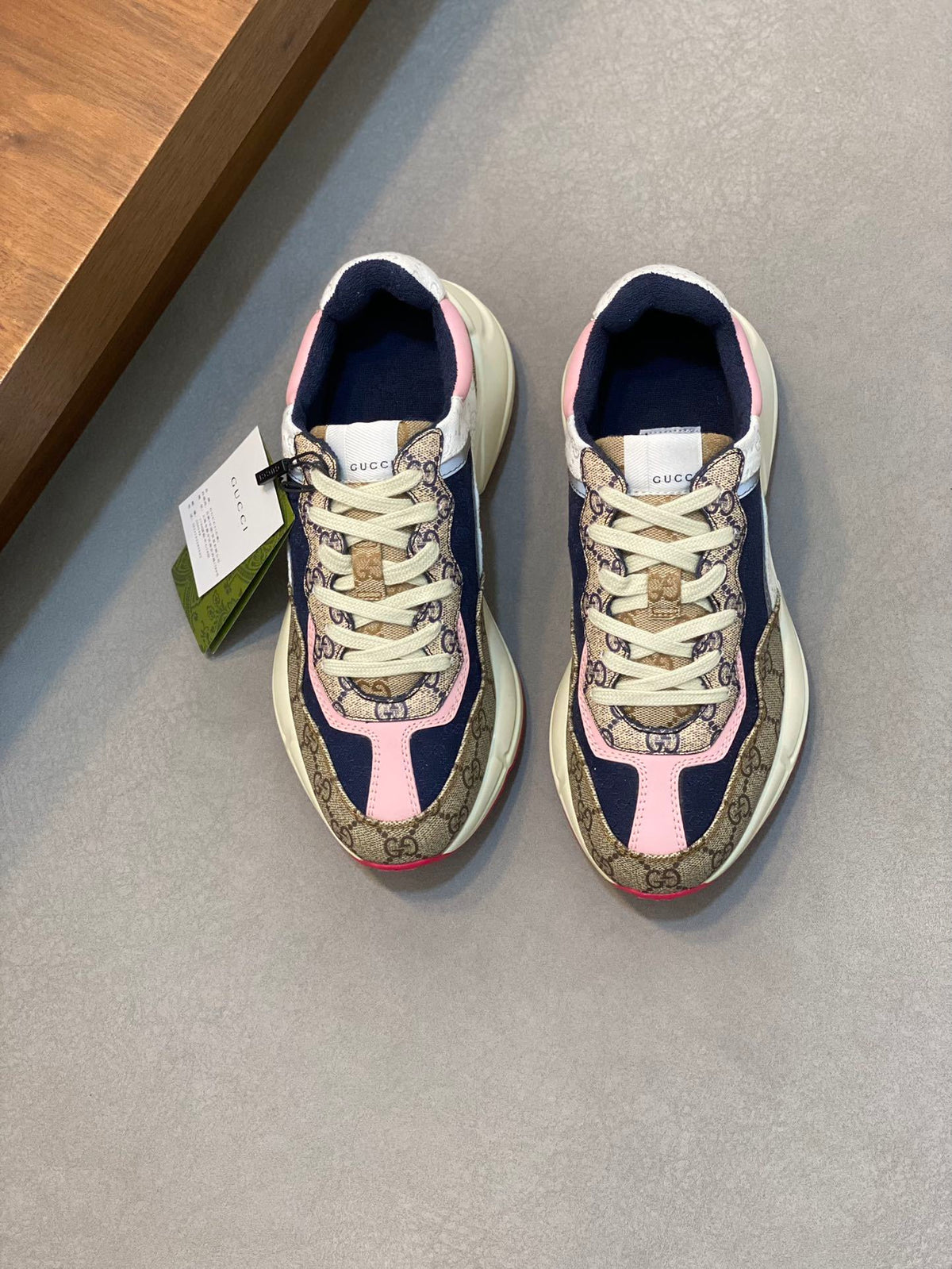 MONOGRAM PANEL CHUNKY SNEAKERS WITH PINK ACCENTS