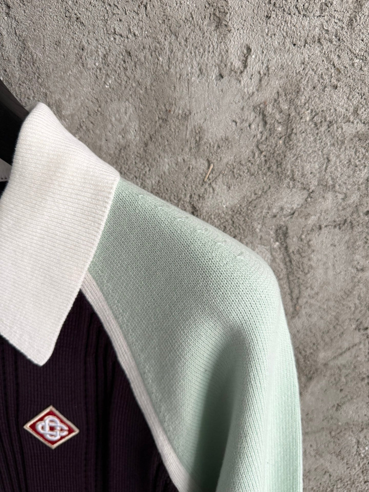 COLORBLOCK RIBBED KNIT LONG-SLEEVE POLO