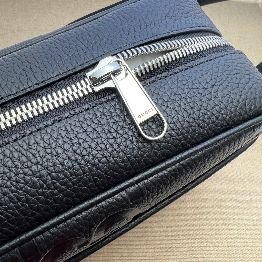 EMBOSSED LEATHER CROSSBODY BAG – BLACK