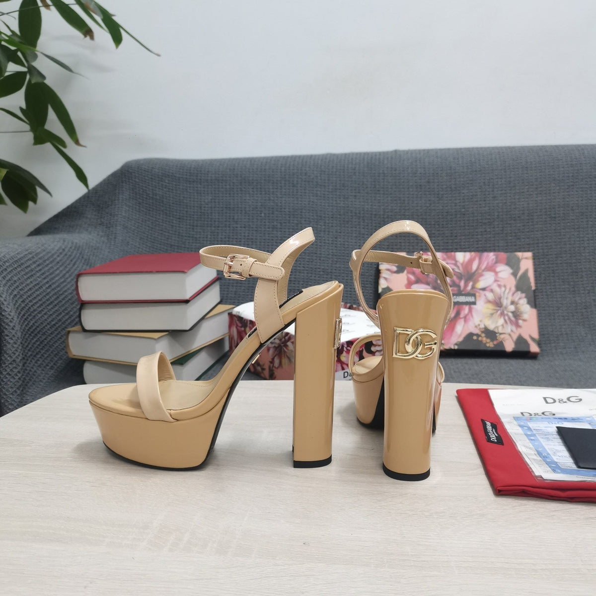 NUDE PATENT PLATFORM STRAPPY HEEL SANDALS