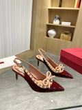PATENT SLINGBACK HEELS WITH STUDDED TRIM & BOW DETAIL