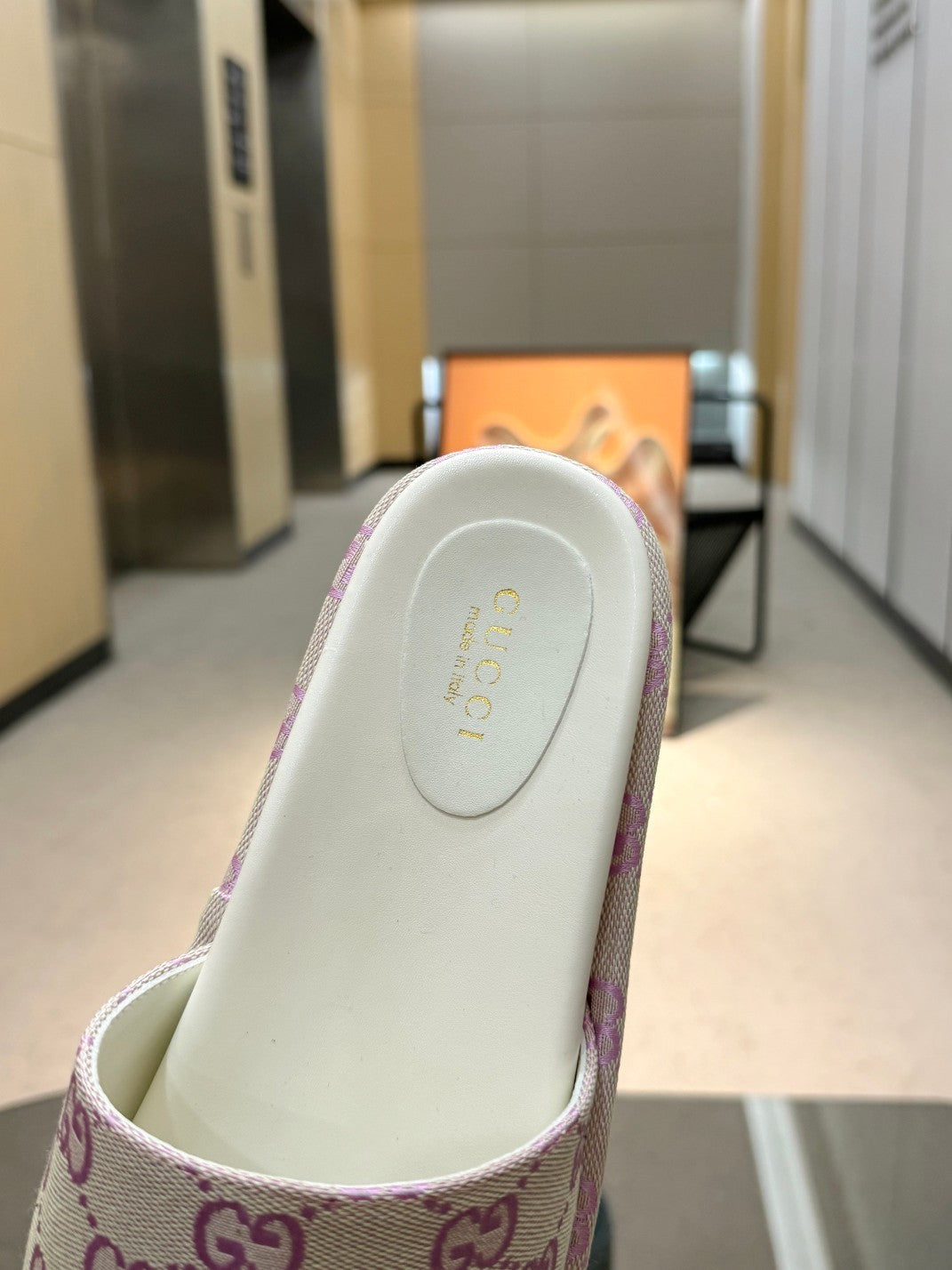 PASTEL MONOGRAM PLATFORM SLIDE SANDALS