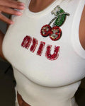 EMBELLISHED CHERRY LOGO KNIT TANK